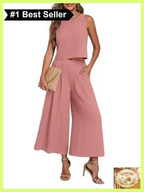 Womens 2 Piece Outfit Wide Leg Pants Crop Top Matching Set